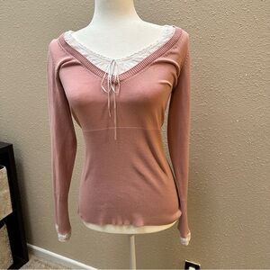 Vtg Y2K Silk Pink Layered Long Sleeve Babydoll Top Elena Gilbert Coquette Med